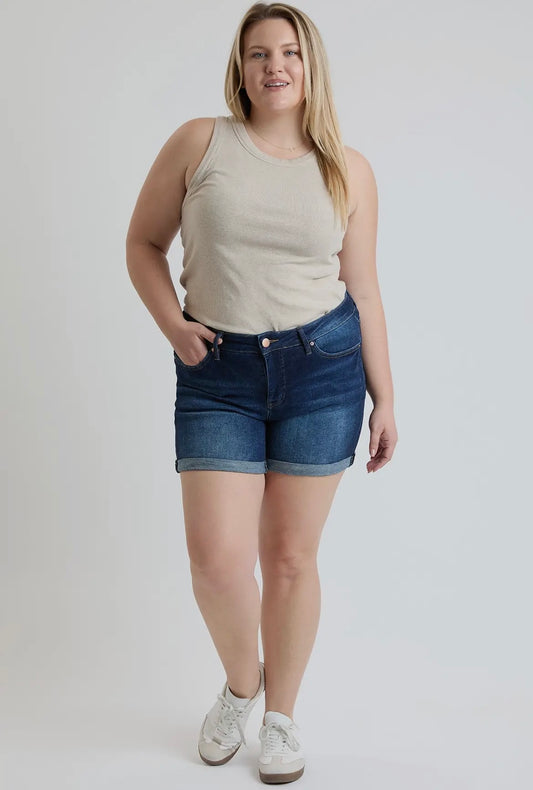 Dark Wash Cuffed Denim Shorts