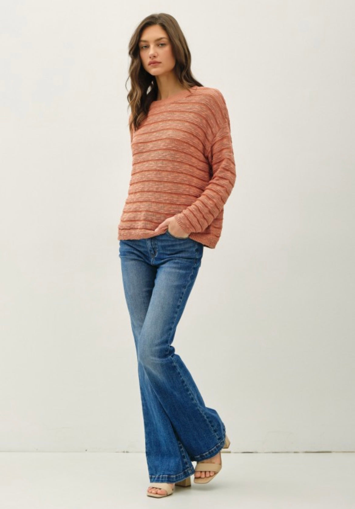 Terracotta Striped Textured Sweater