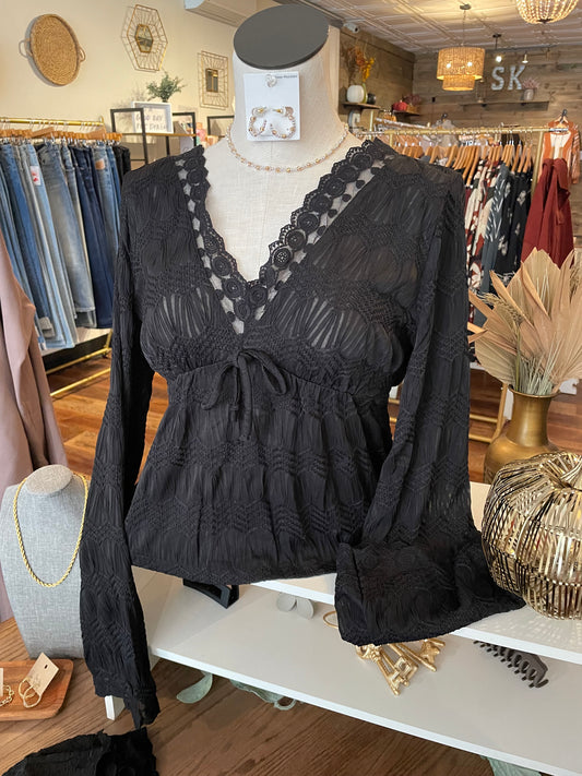 Black Boho Lace Top