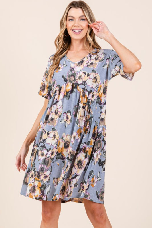 Grey and Mustard Floral Dress