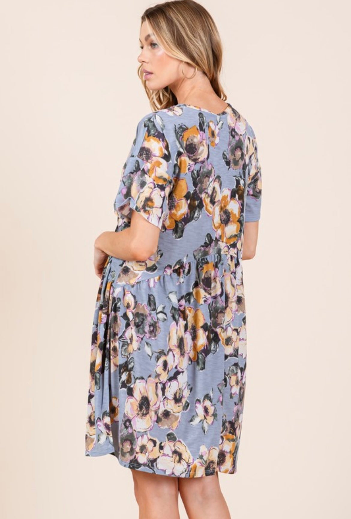 Grey and Mustard Floral Dress