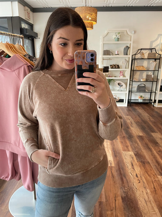 Brown Mineral Wash French Terry Sweatshirt
