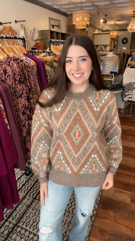 Abstract Diamond Print Sweater