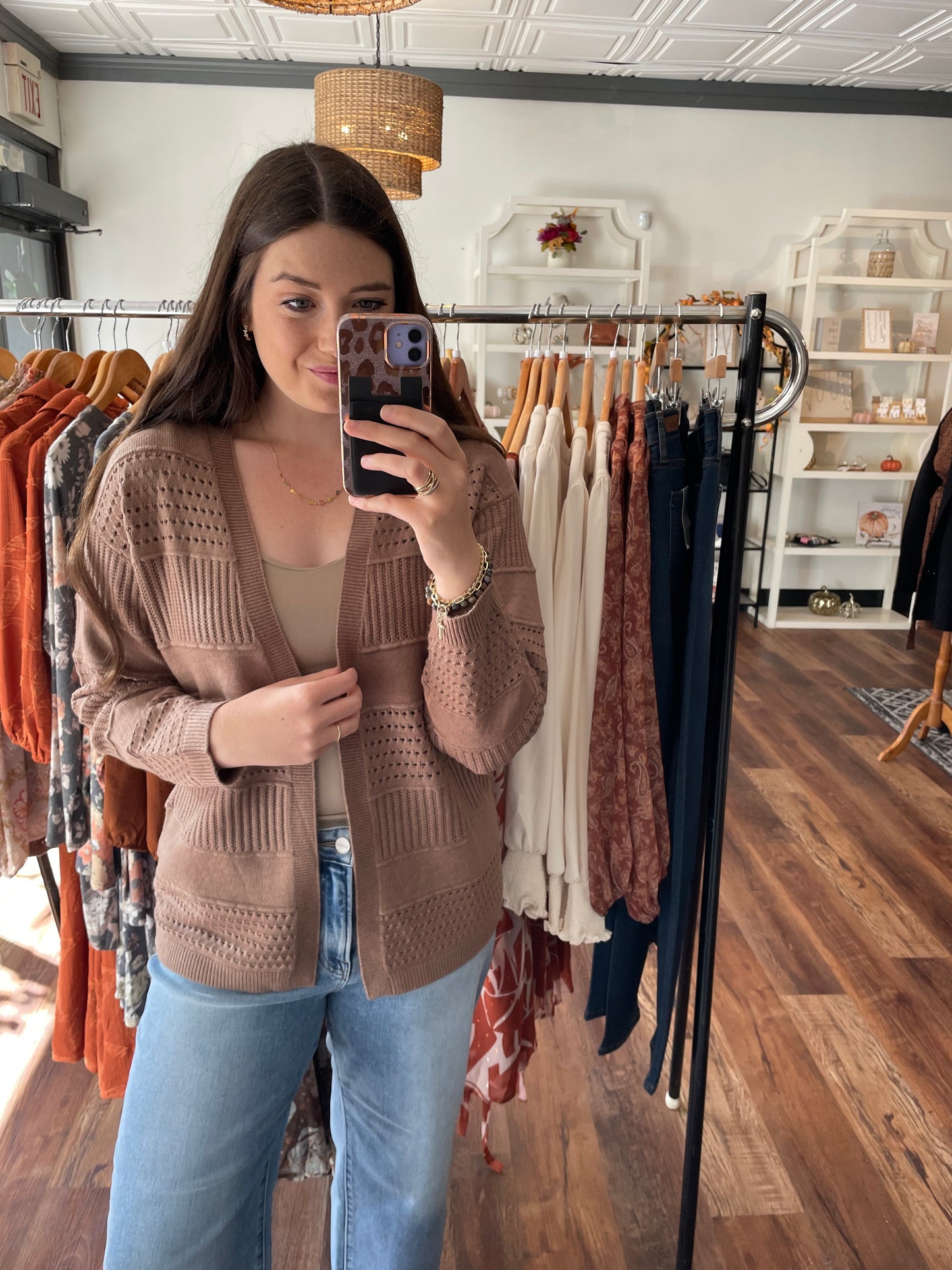Brown Pointelle Cardigan