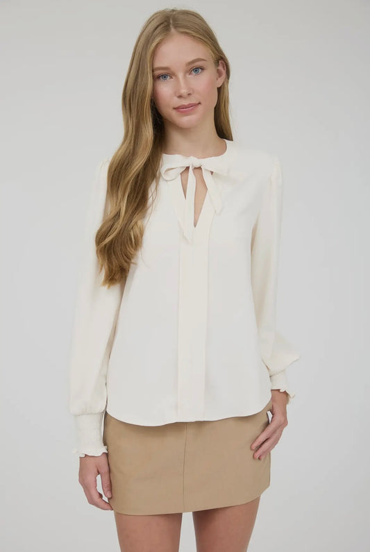 Cream Blouse with Tie