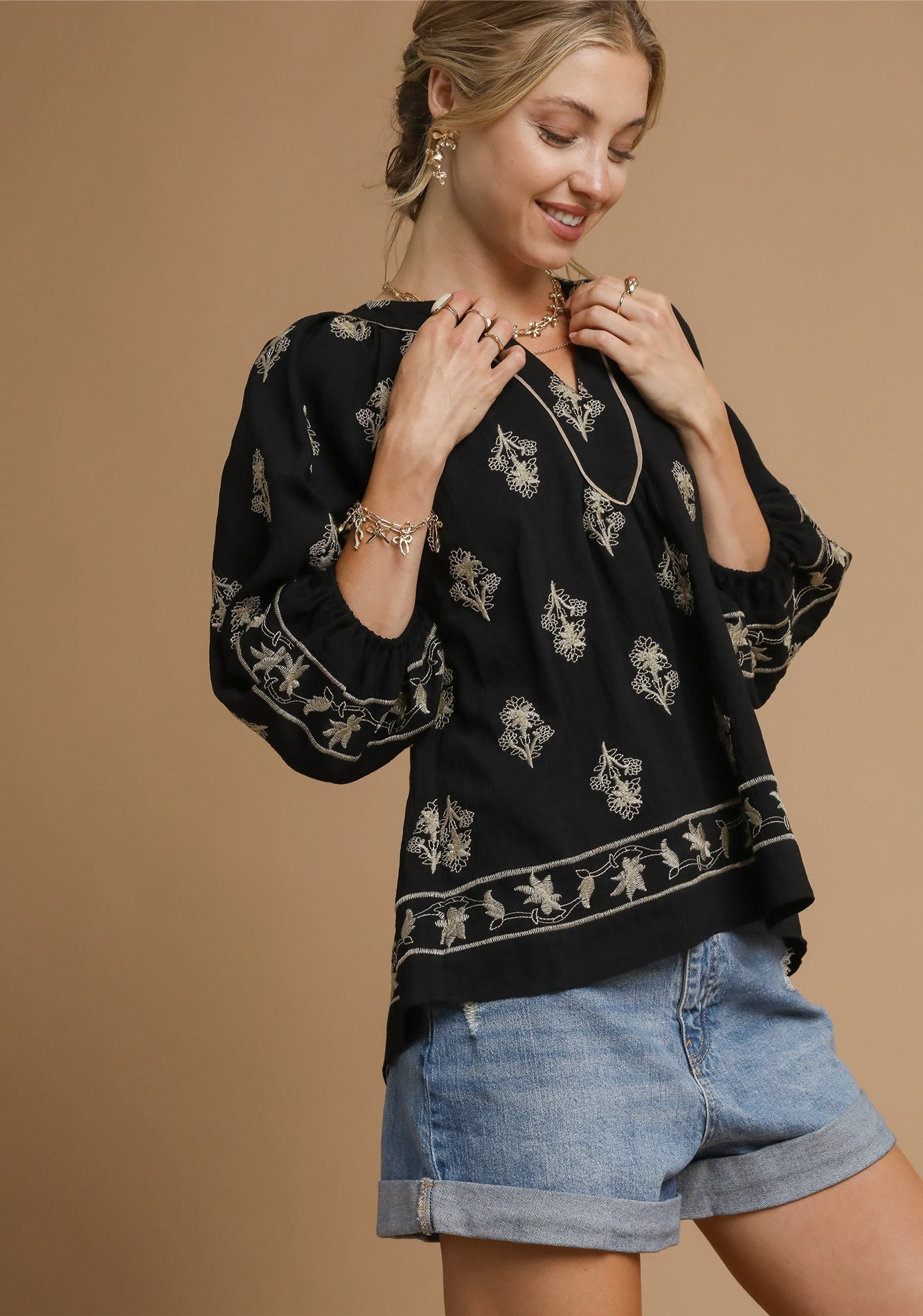 Black Bouquet Embroidered Top