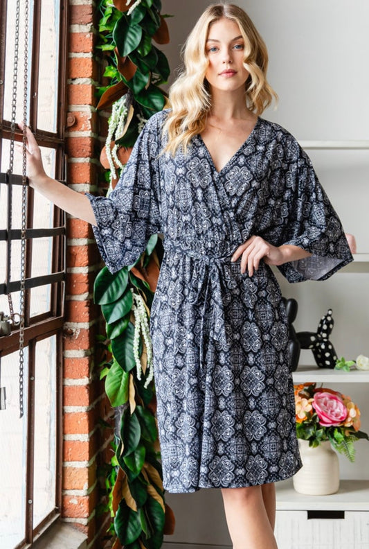 Black and White Printed Wrap Dress
