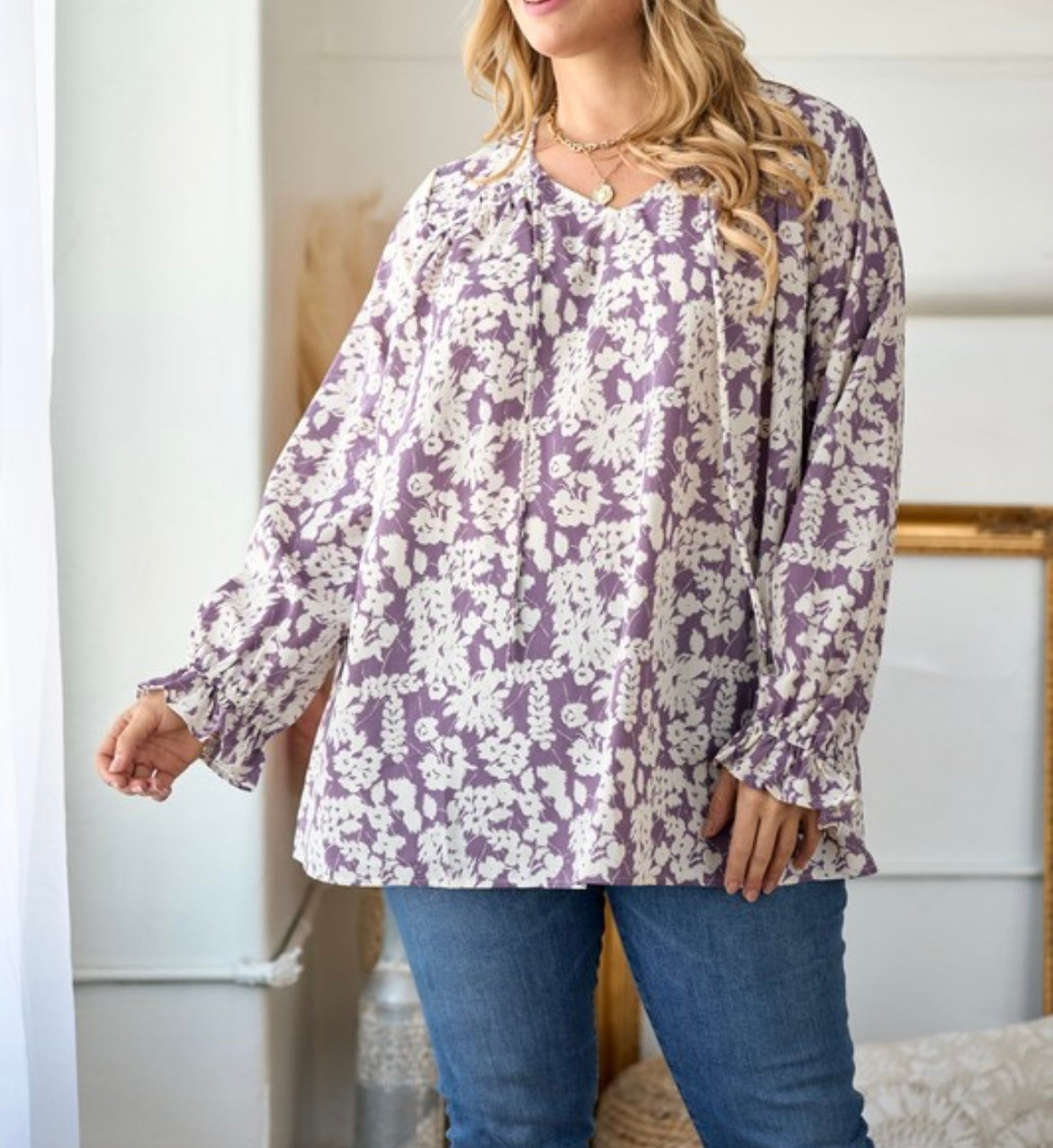 Lilac Floral Printed Tunic Top