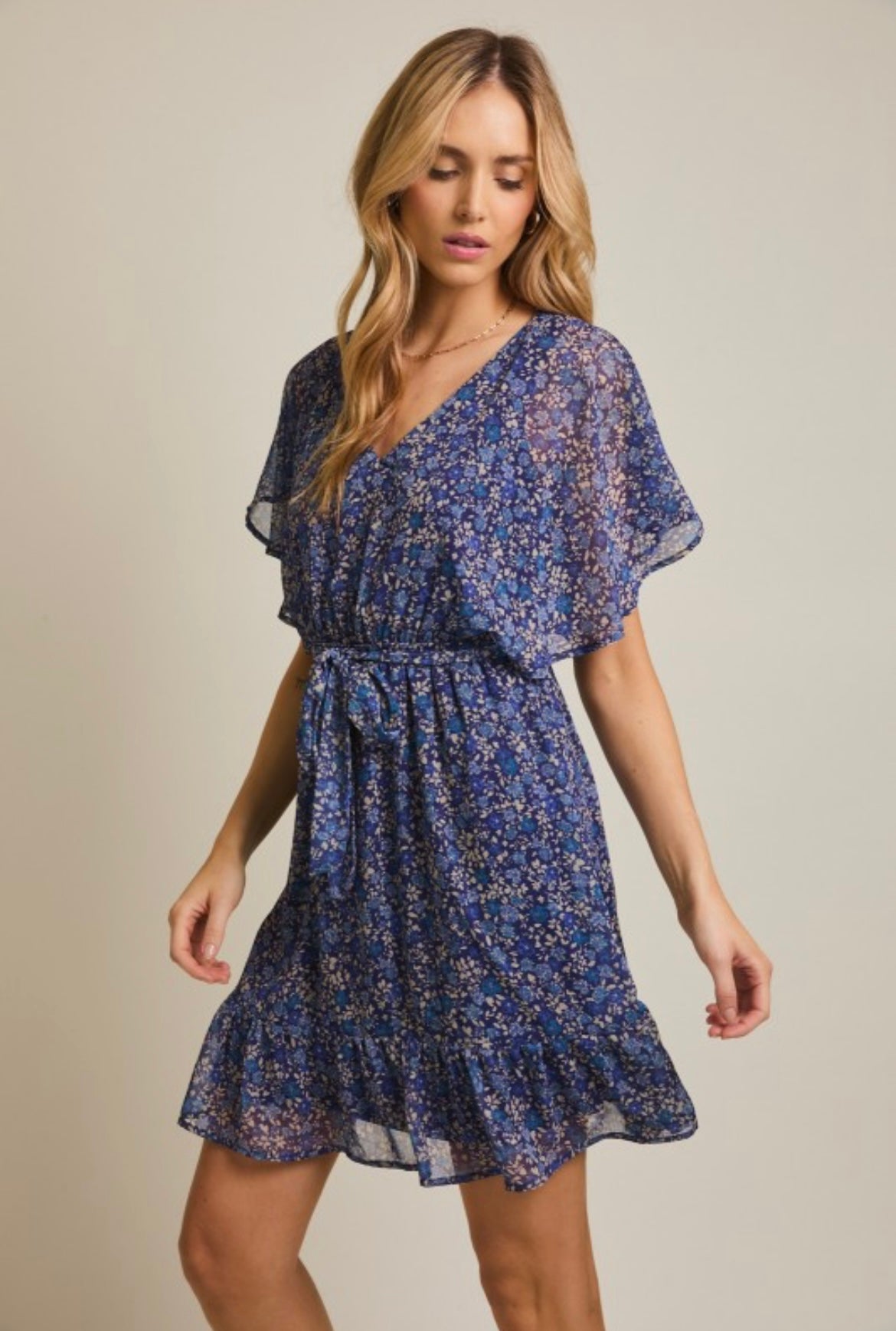 Navy and Taupe Floral Dress