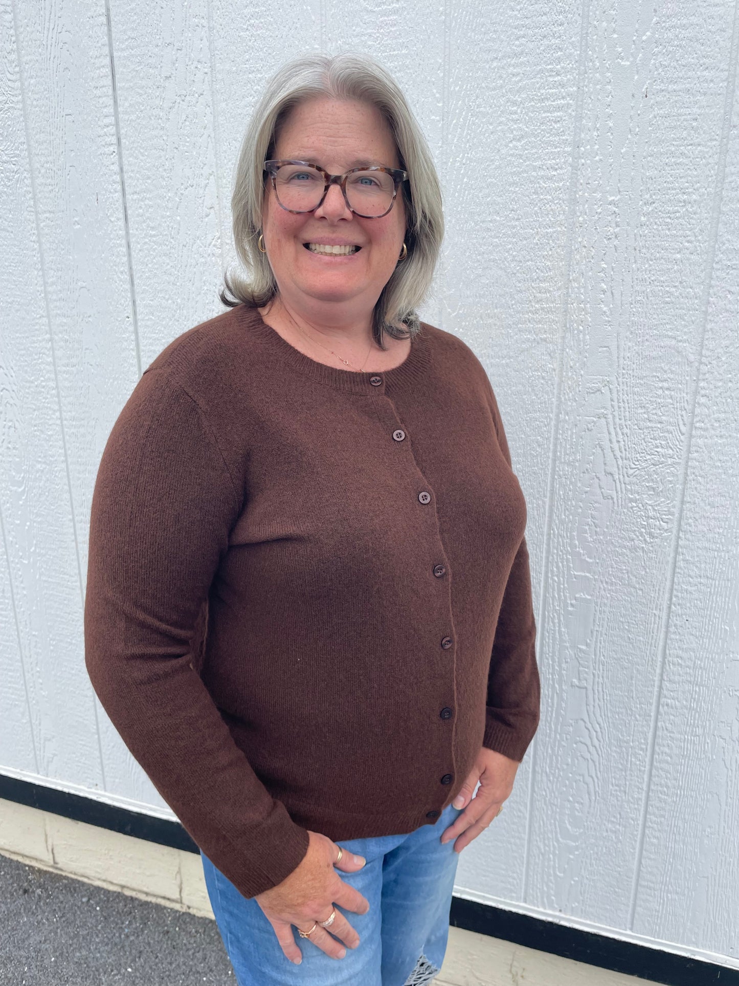 Brown Simple Button Cardigan
