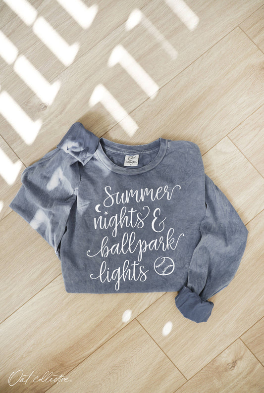 SUMMER NIGHTS Mineral Washed Long Sleeve Graphic