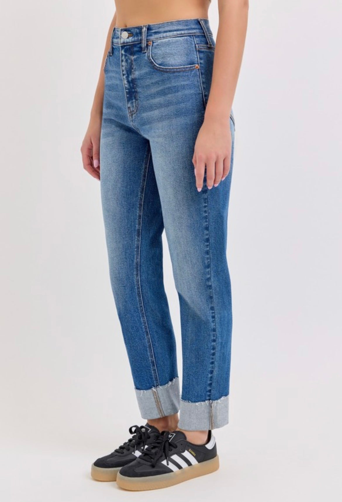 Medium Wash Mom Jean with Cuff