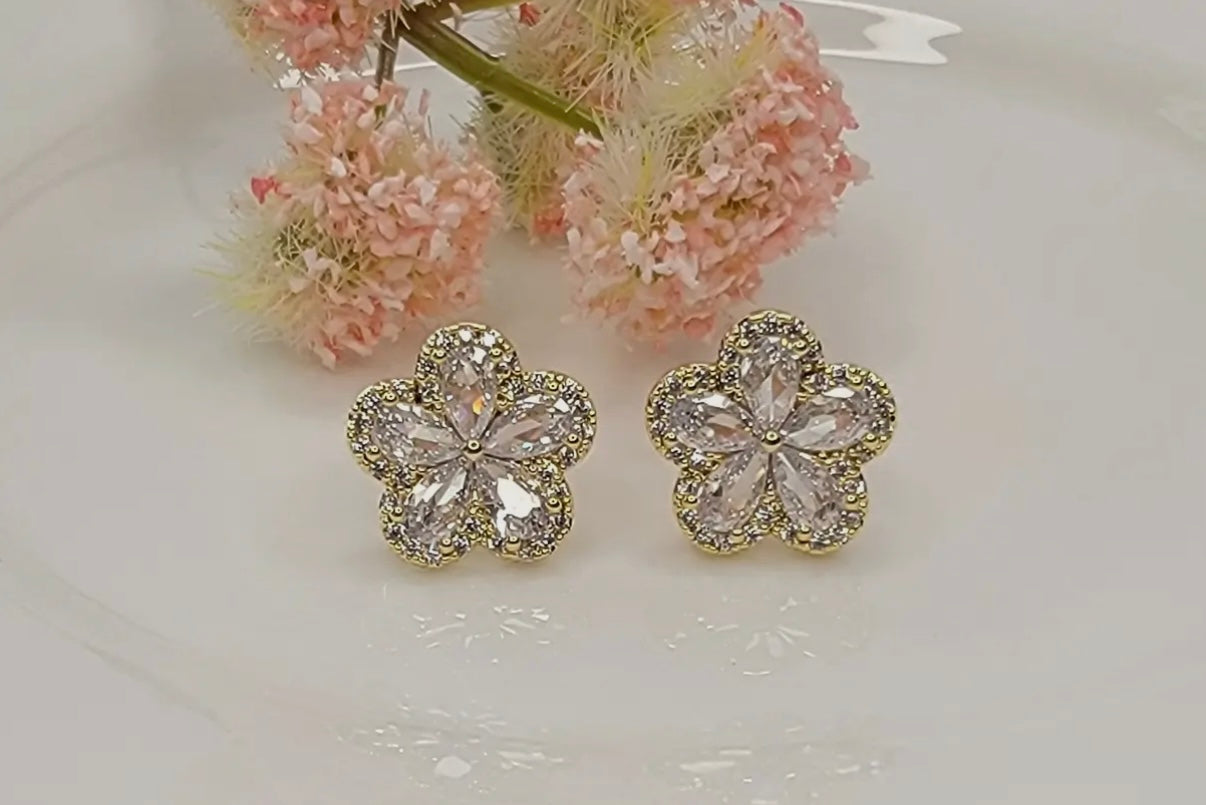 Flower Cubic Zirconia Post Earrings