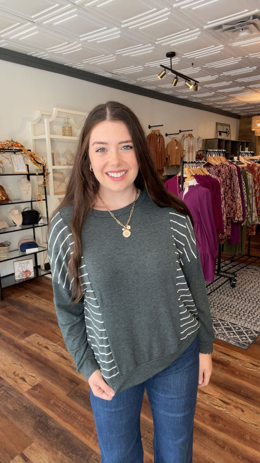Charcoal and White Stripe Top