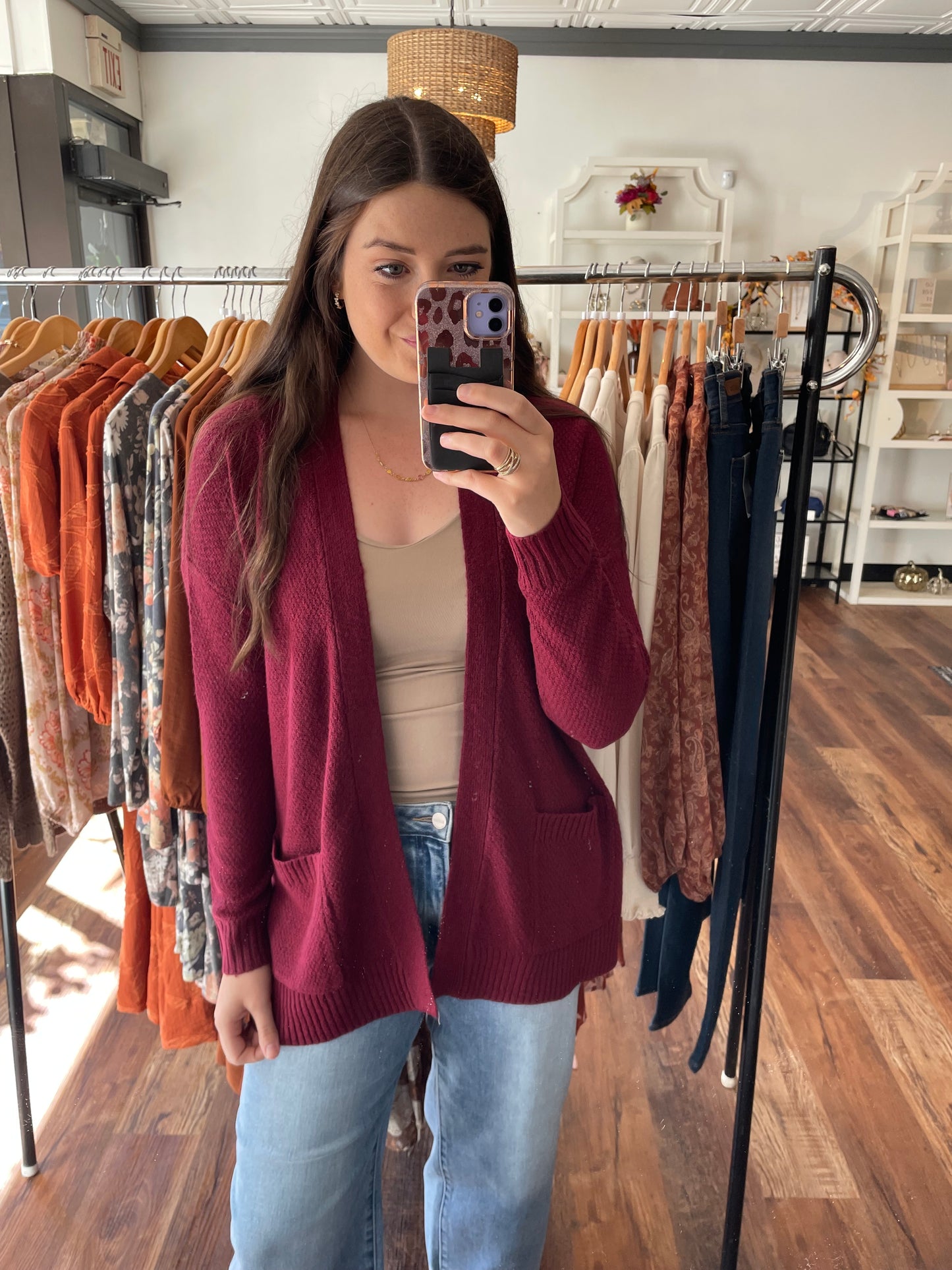 Burgundy Waffle Cardigan