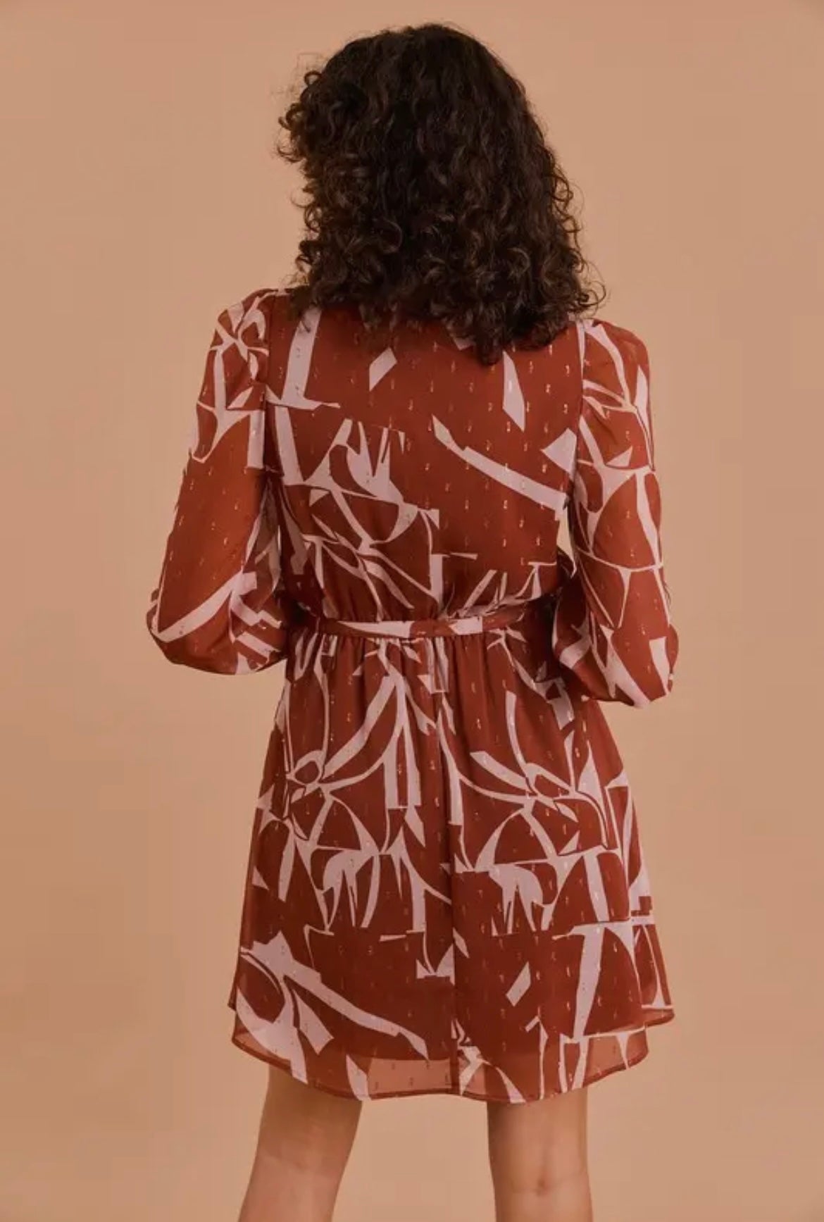 Rust and Taupe Abstract Dress with Gold Fleck