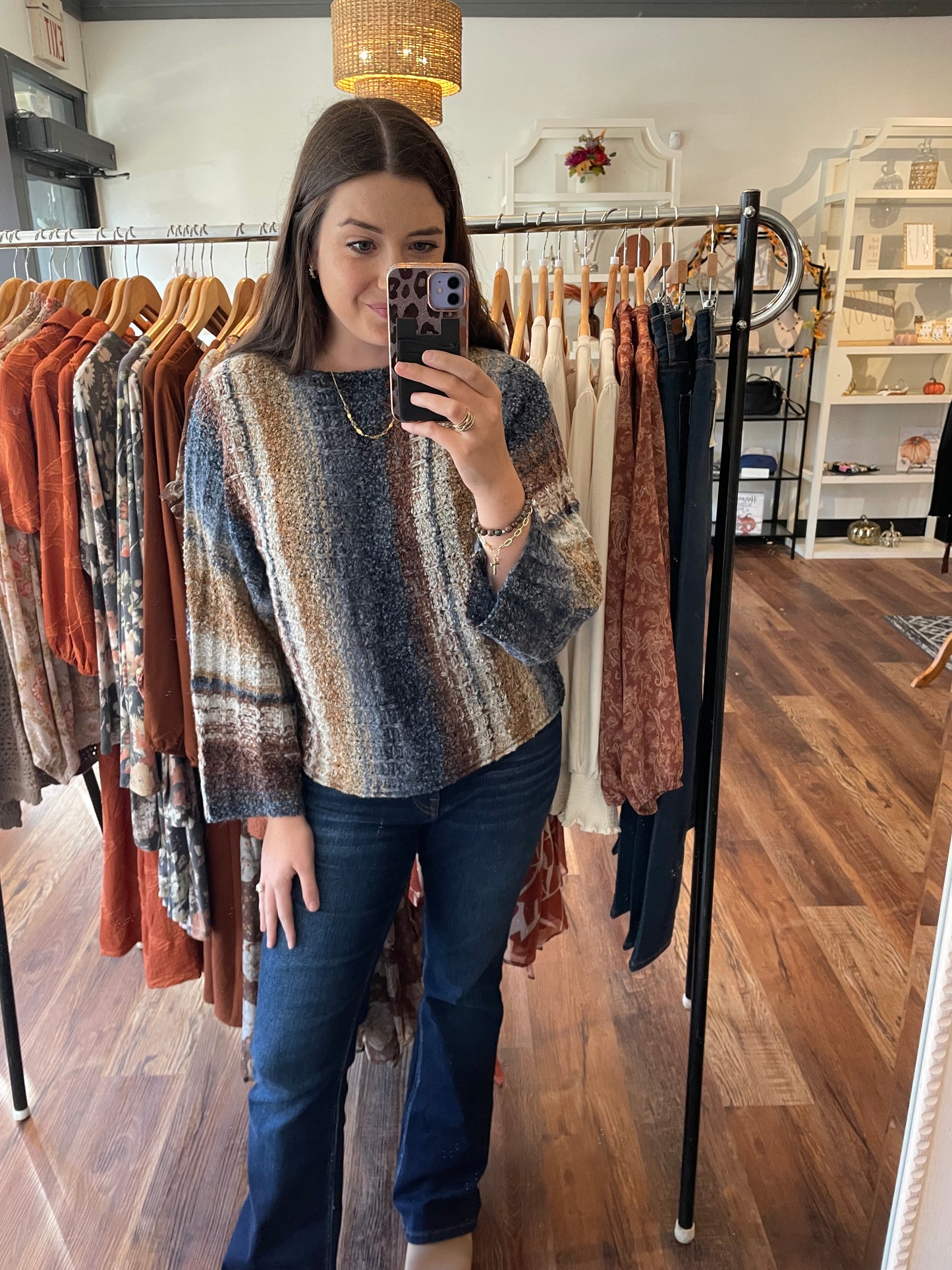 Navy and Brown Knit Sweater