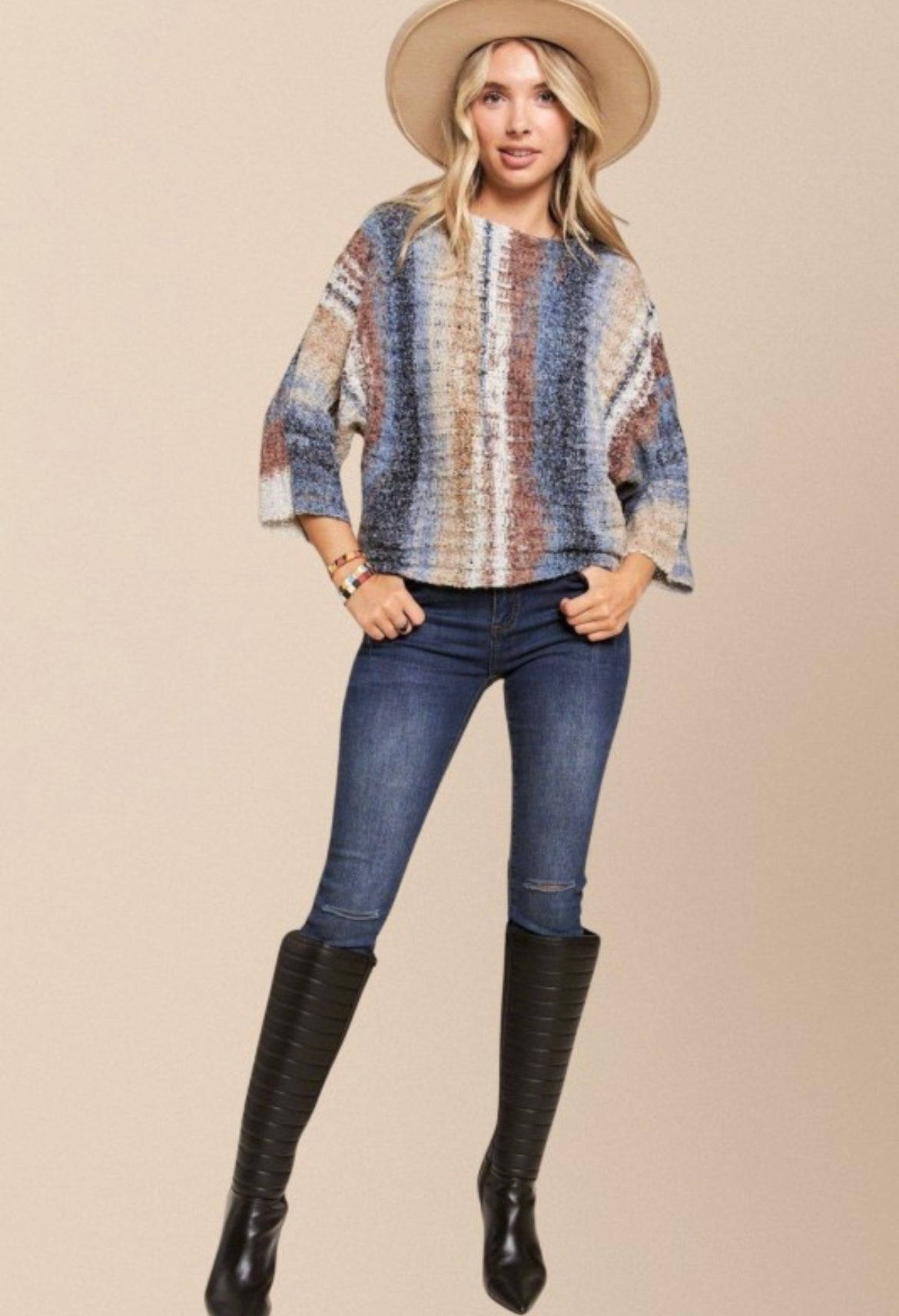 Navy and Brown Knit Sweater