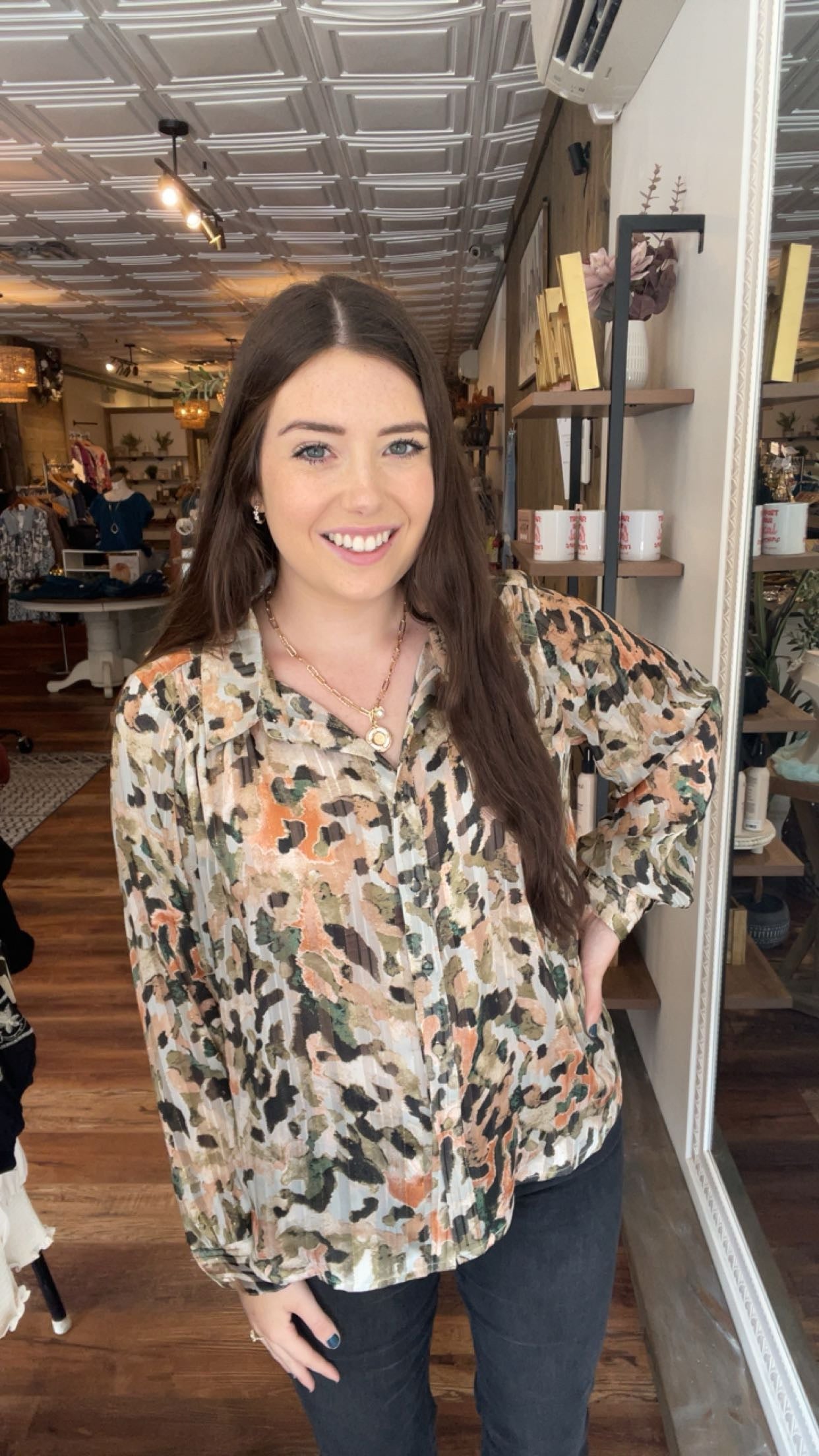 Leopard Fall Multicolor Blouse with Gold Fleck