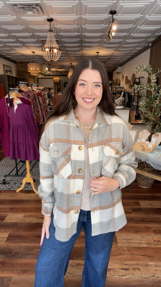 Grey and Tan Plaid Shacket