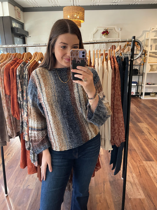 Navy and Brown Knit Sweater