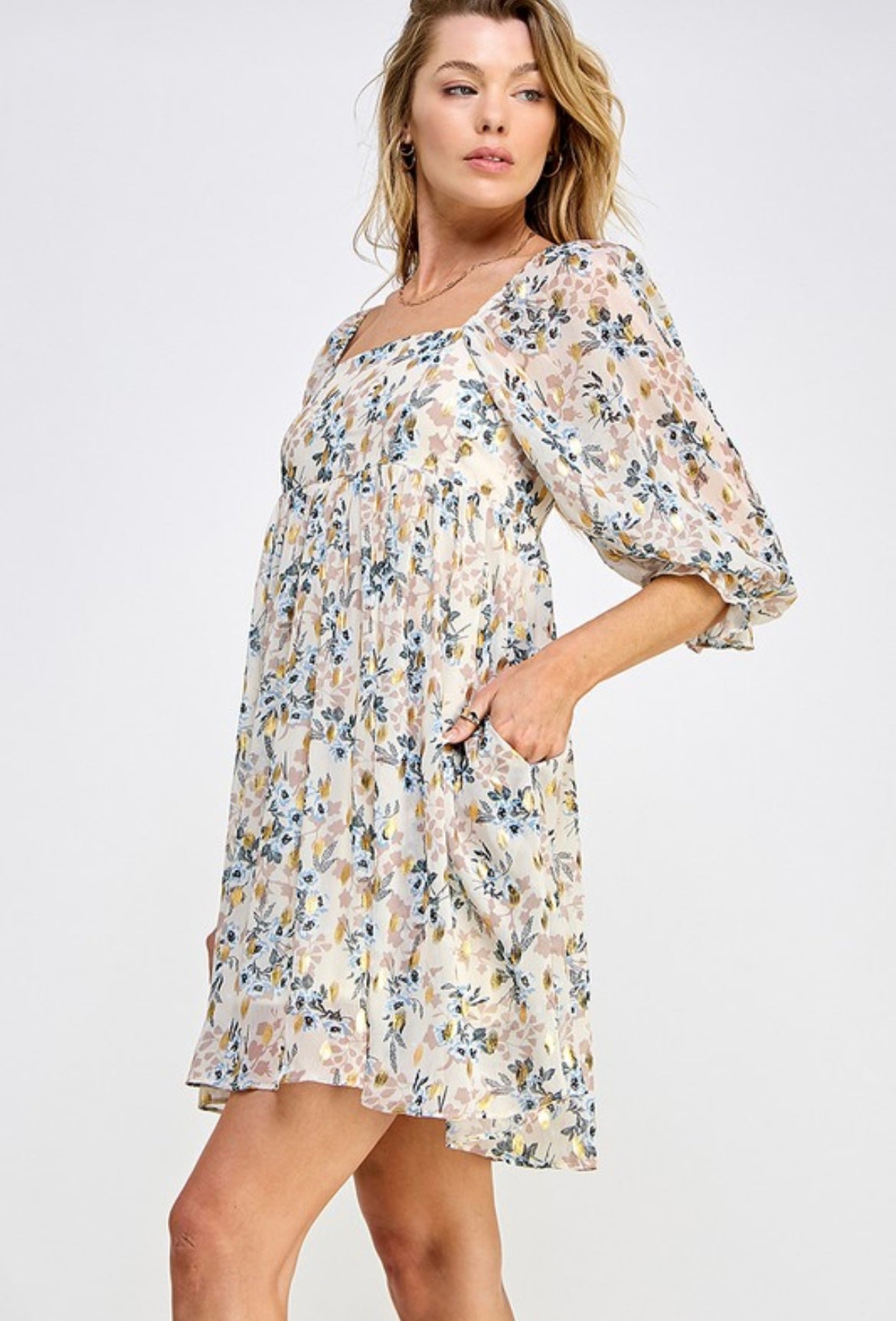 Beige and Blue Gold Fleck Dress