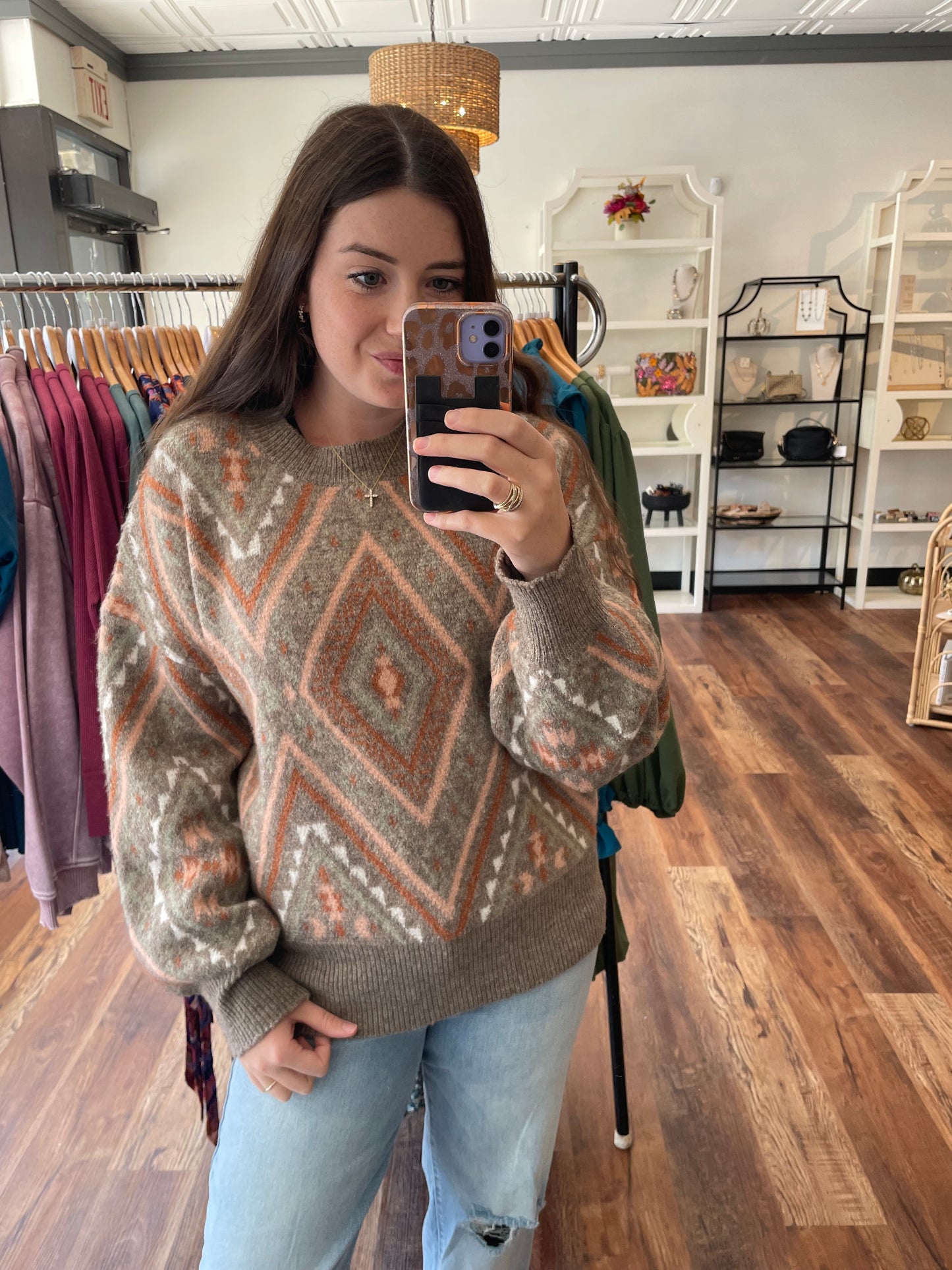Abstract Diamond Print Sweater