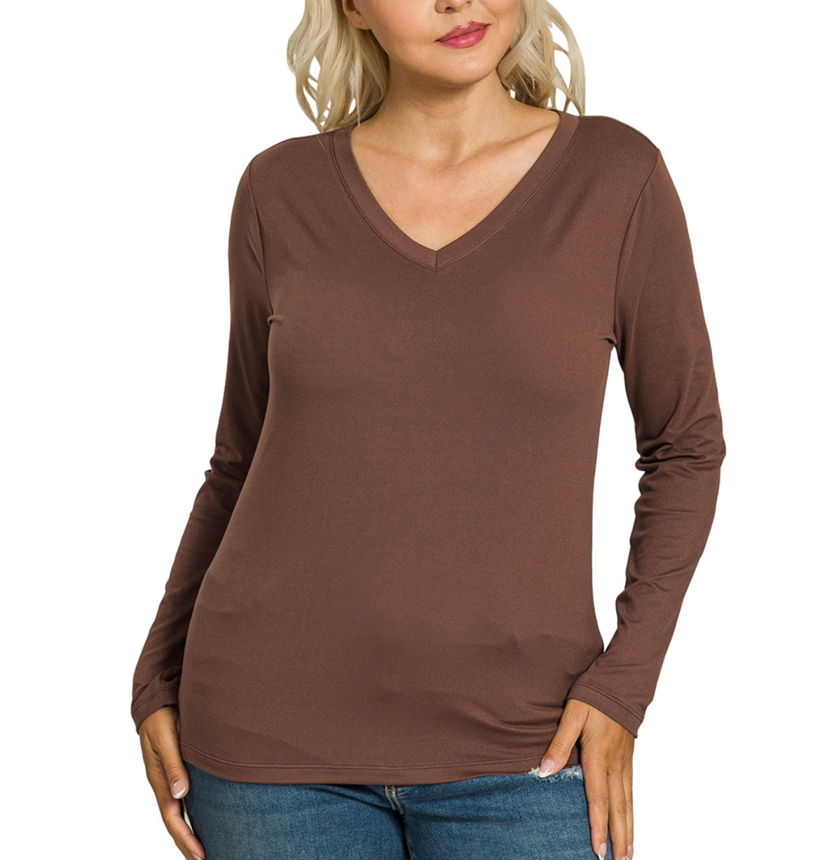 Microfiber Long Sleeve V-Neck Top