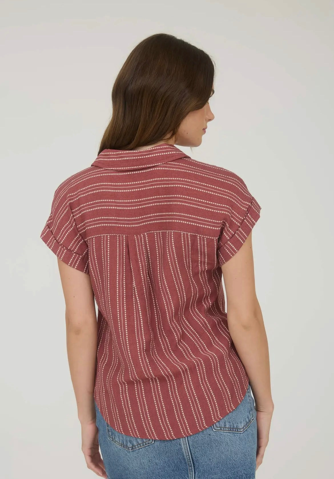 Marsala Stripe Button Top