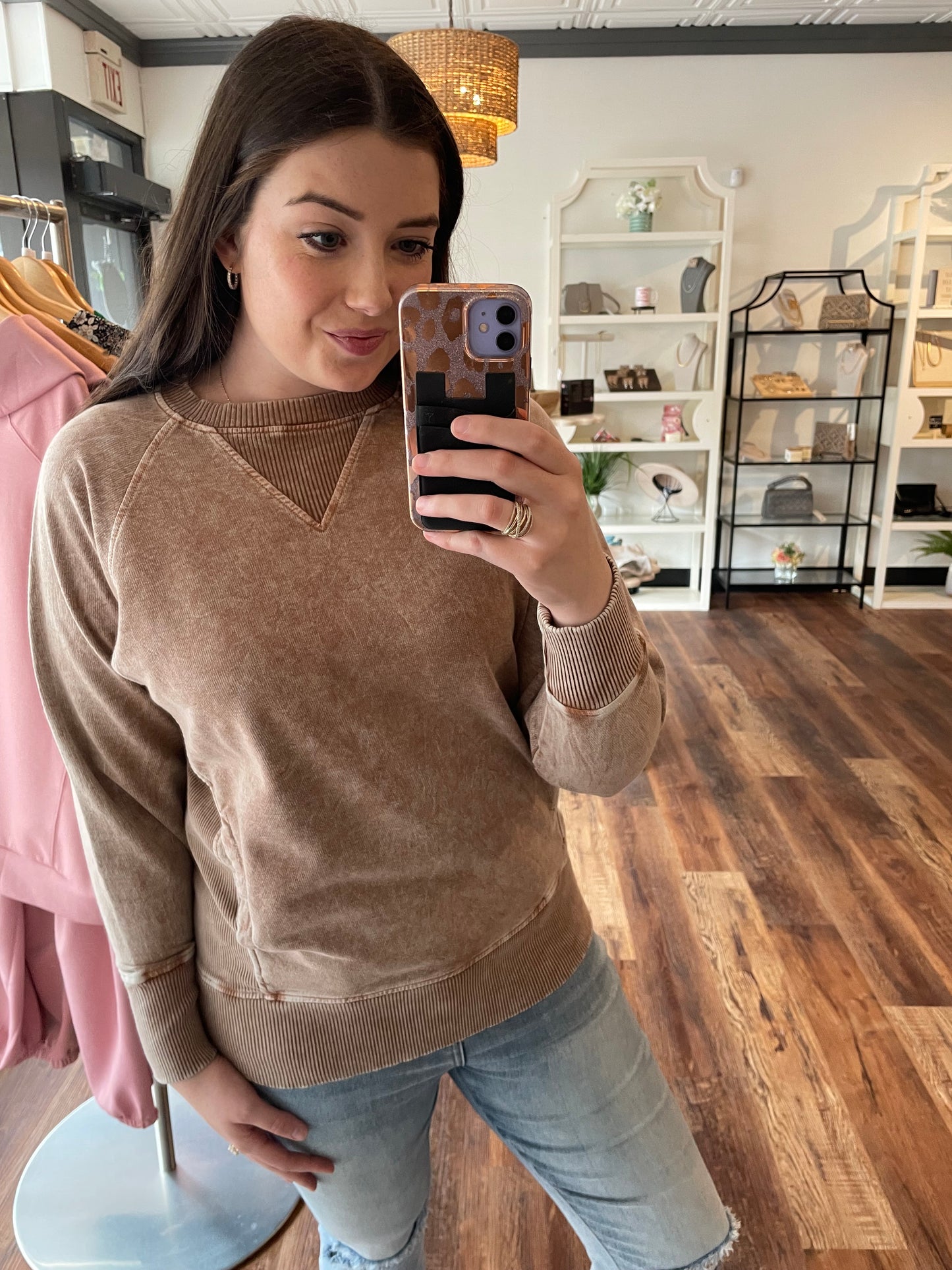 Brown Mineral Wash French Terry Sweatshirt