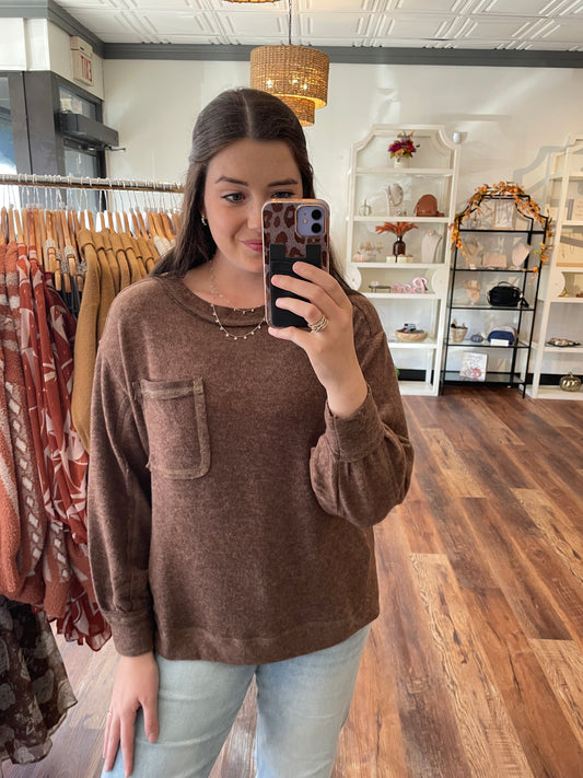 Brown Brushed Top with Pocket
