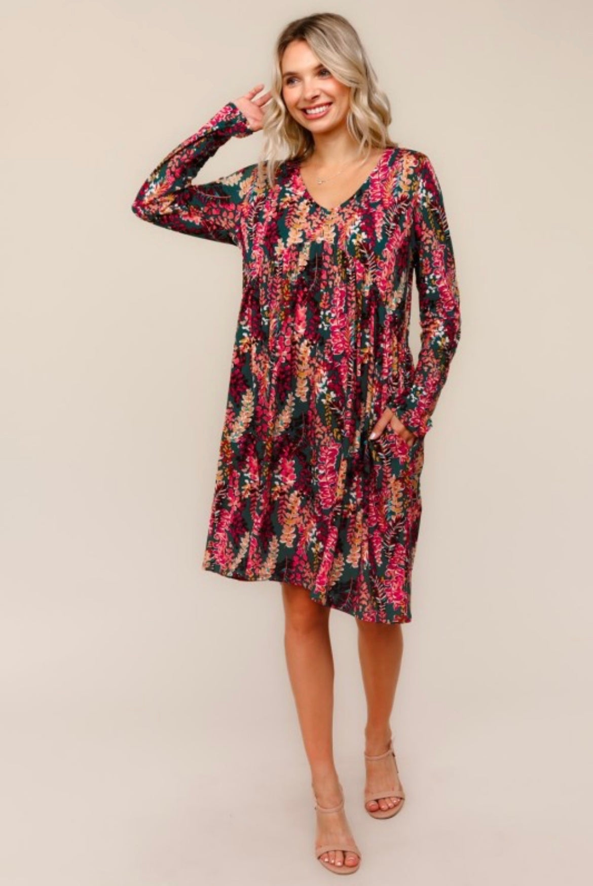 Hunter Green and Berry Watercolor Dress