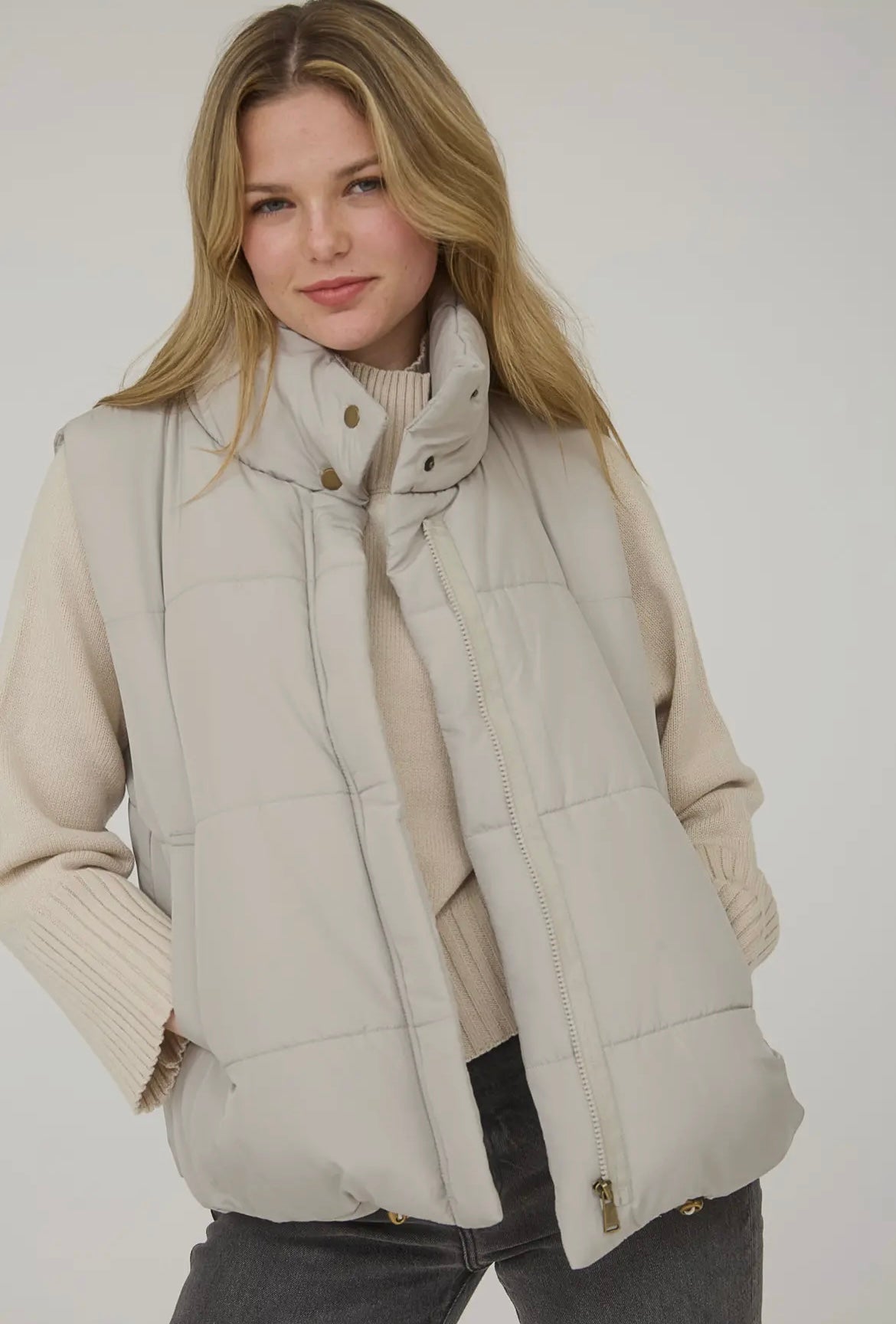 Stone Zip Up Puffer Vest