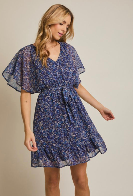 Navy and Taupe Floral Dress