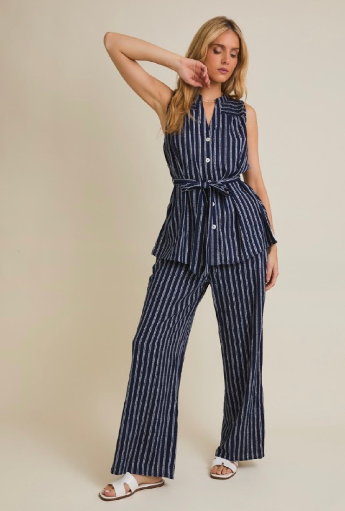 Navy and White Stripe Tie Top