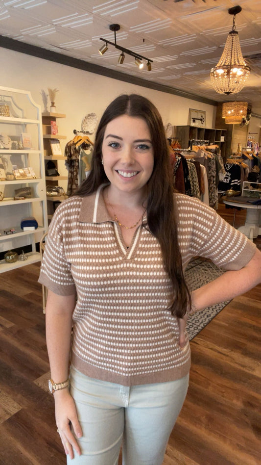 Mocha and White Collared Sweater Top