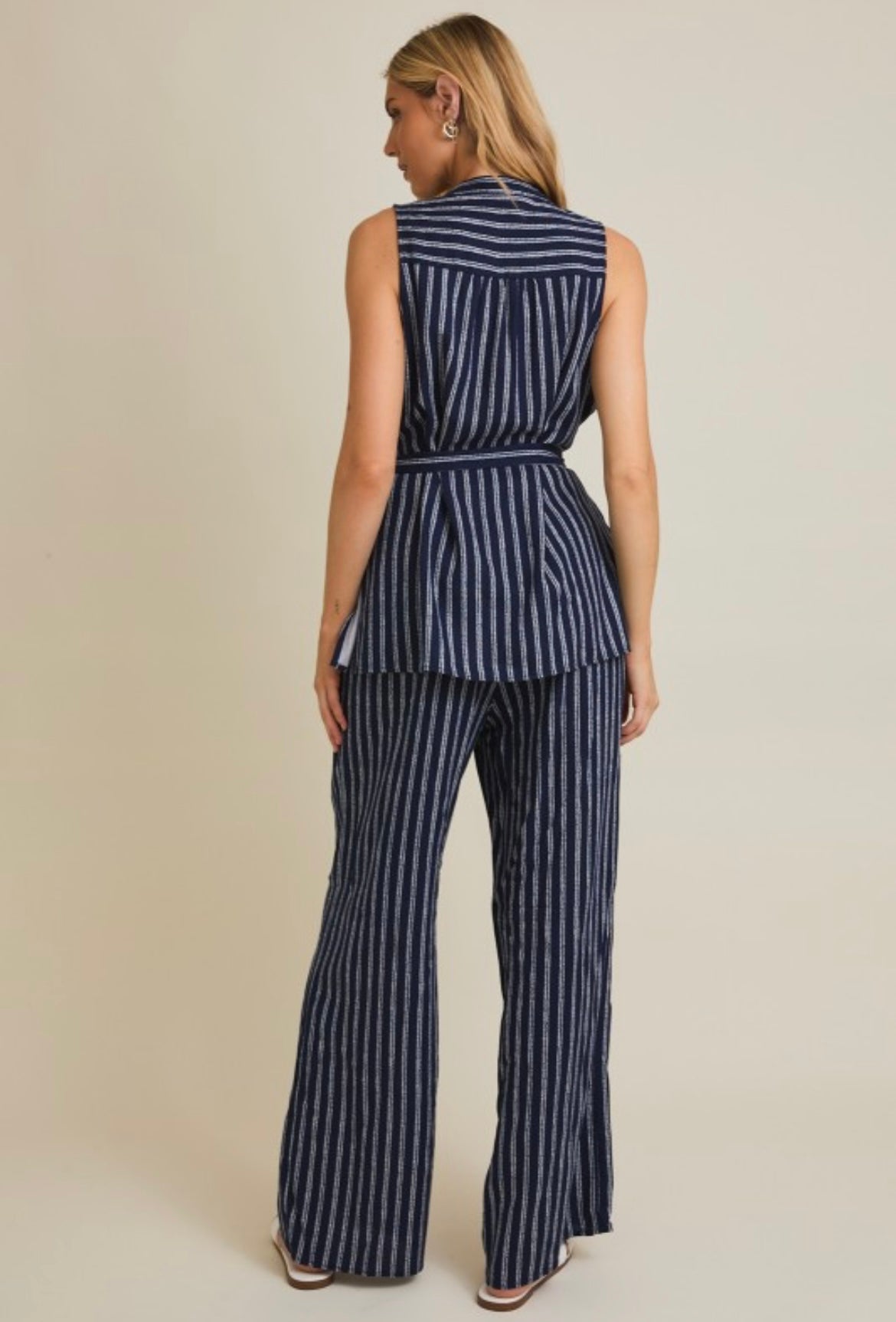 Navy and White Stripe Tie Top