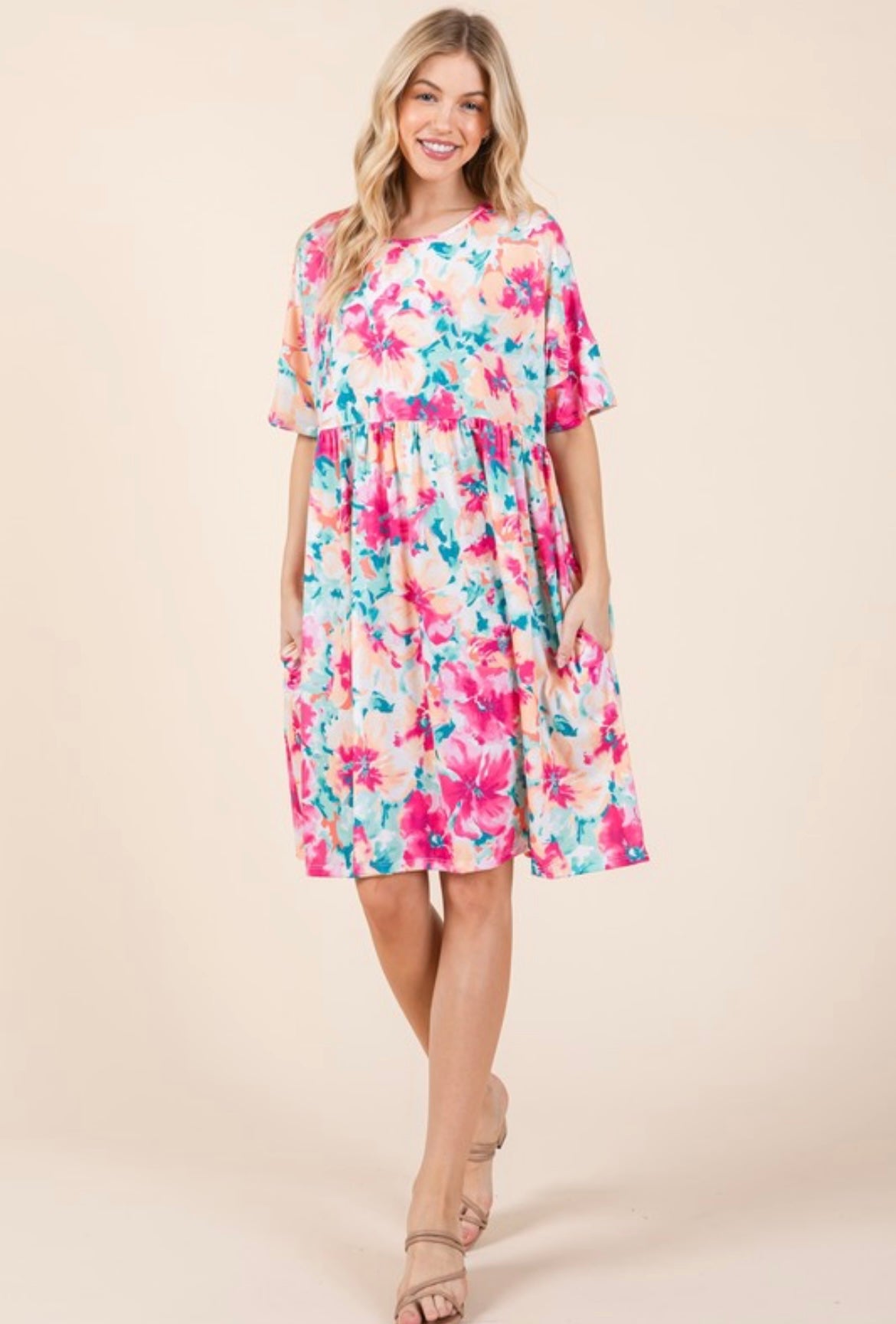 Mint, Orange and Fuchsia Dress