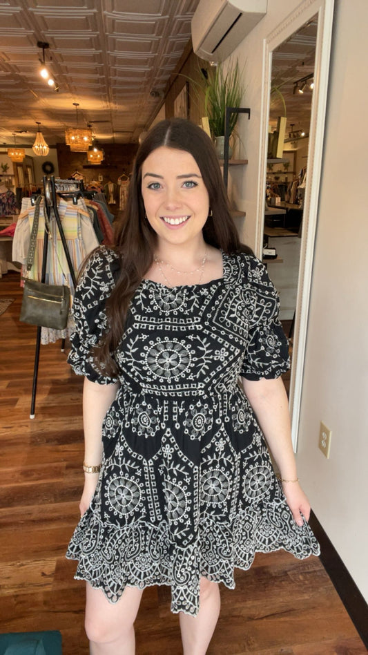 Black and White Eyelet Dress