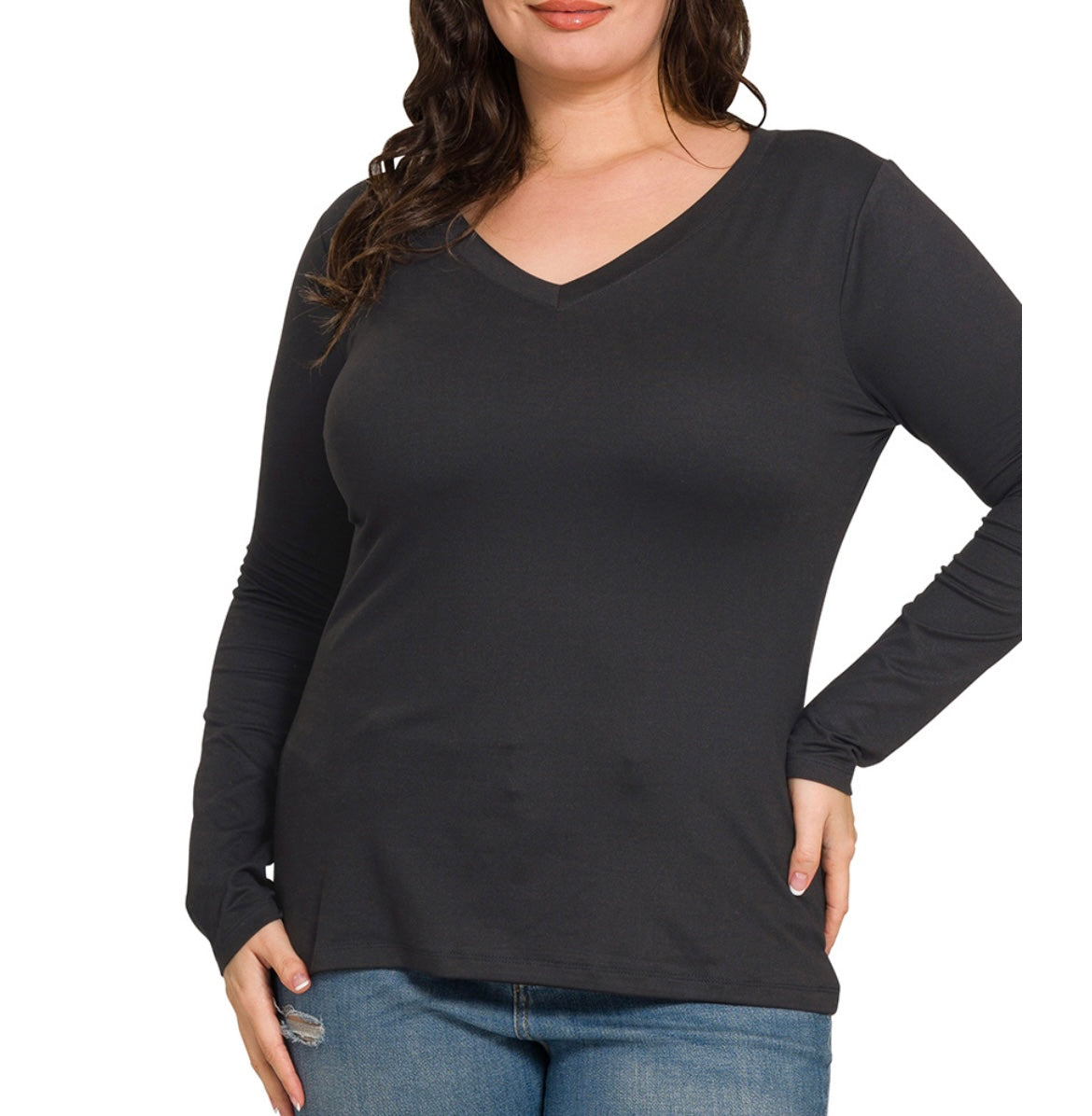 Microfiber Long Sleeve V-Neck Top