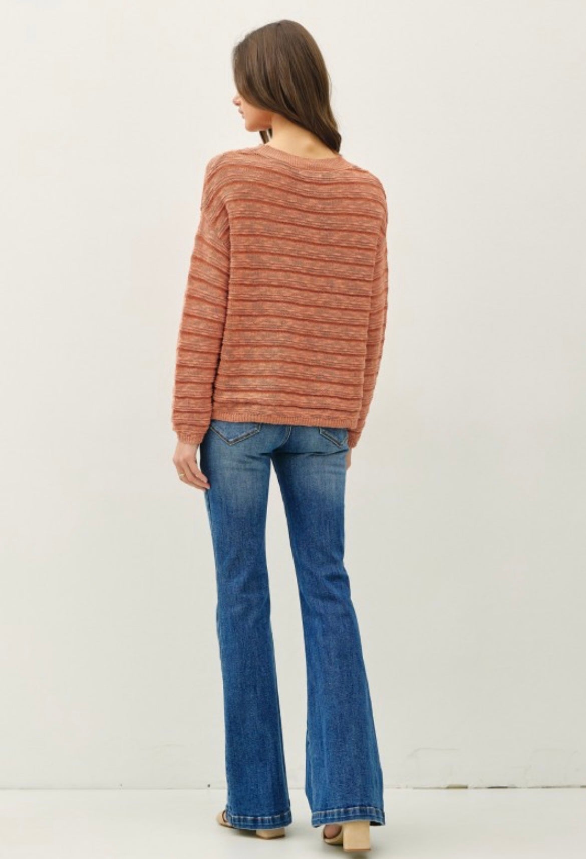 Terracotta Striped Textured Sweater