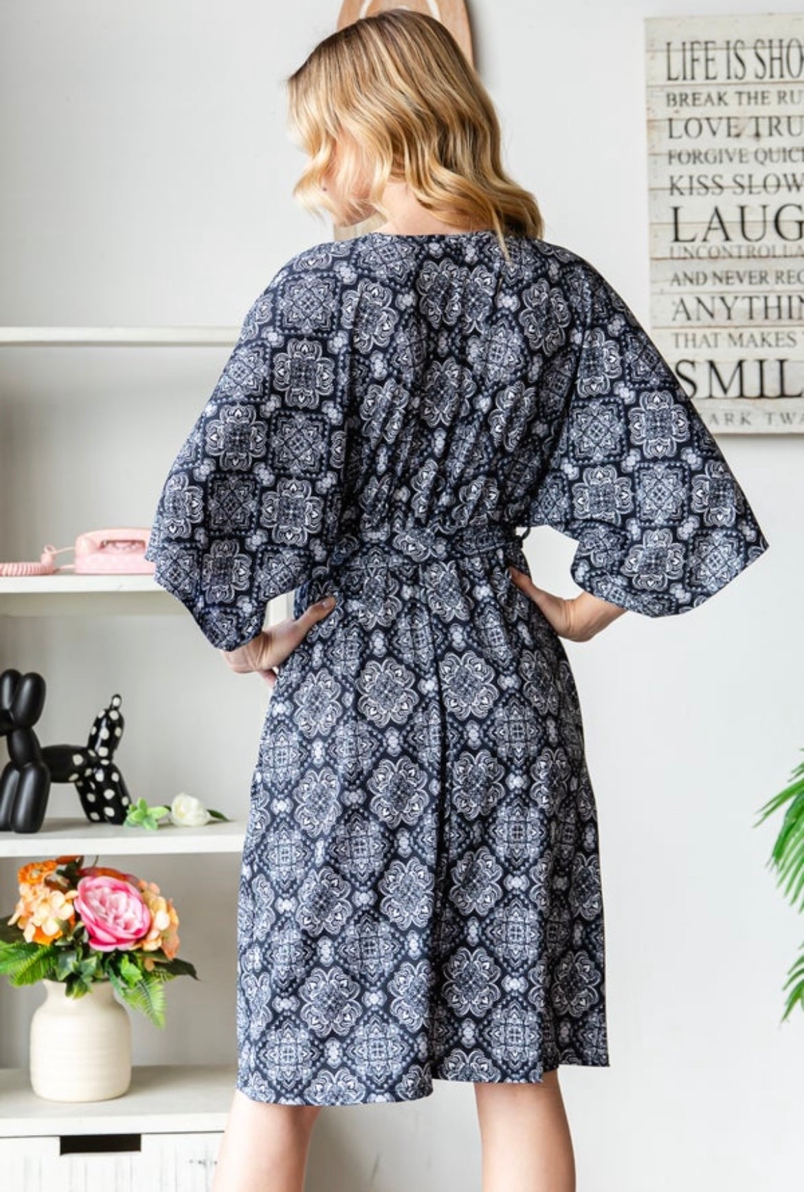Black and White Printed Wrap Dress