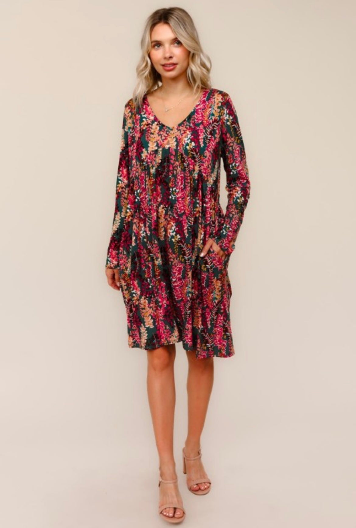 Hunter Green and Berry Watercolor Dress