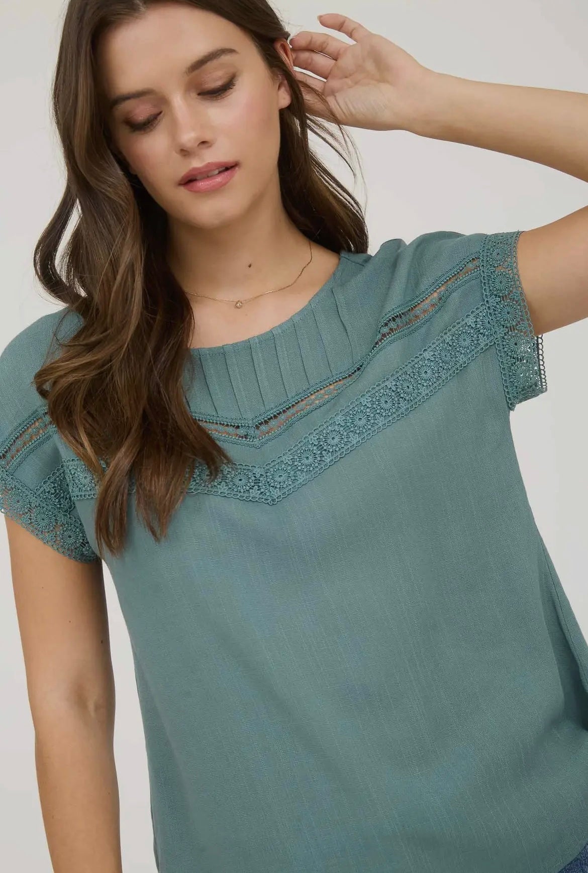 Teal Lace Trim Top