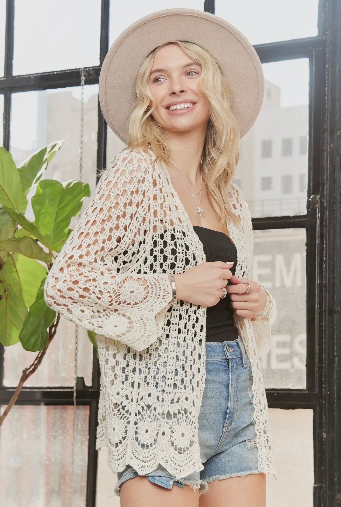 Beige Crochet Cardigan