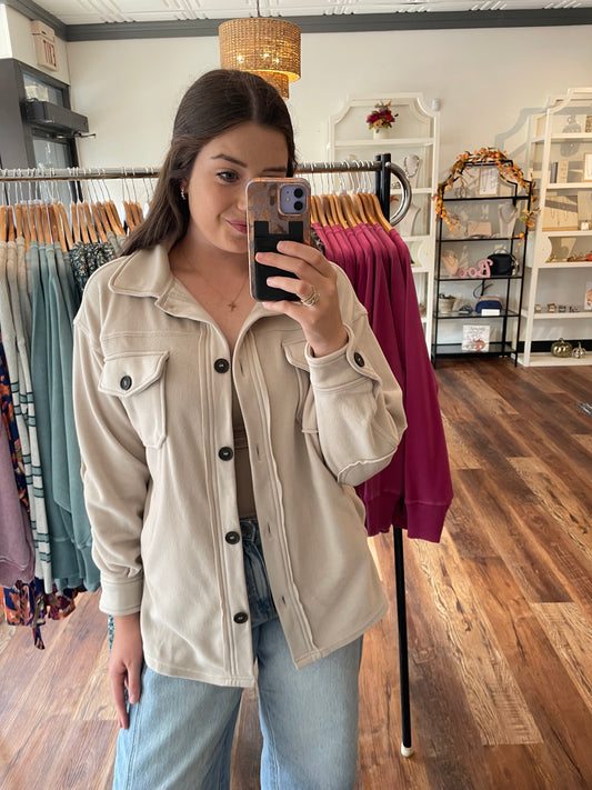 Sand Beige Fleece Shacket