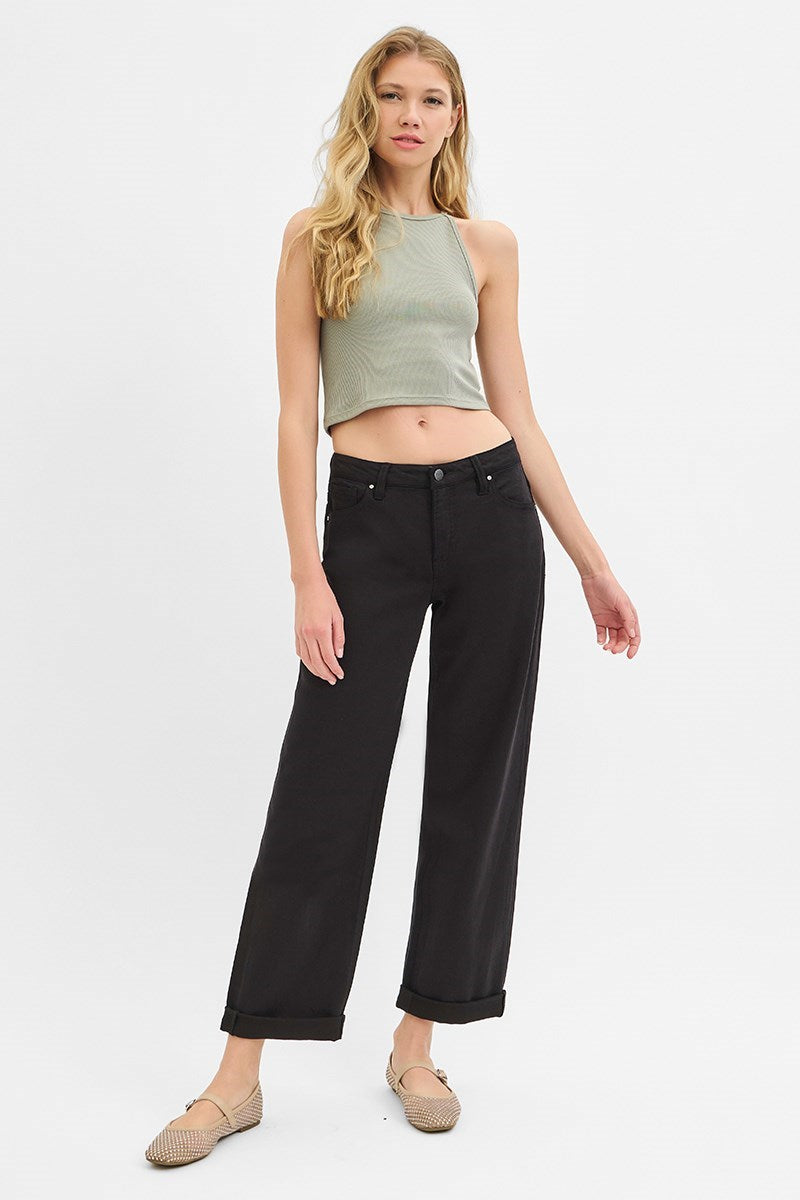 Black Relaxed Mid-Rise Barrel Jeans