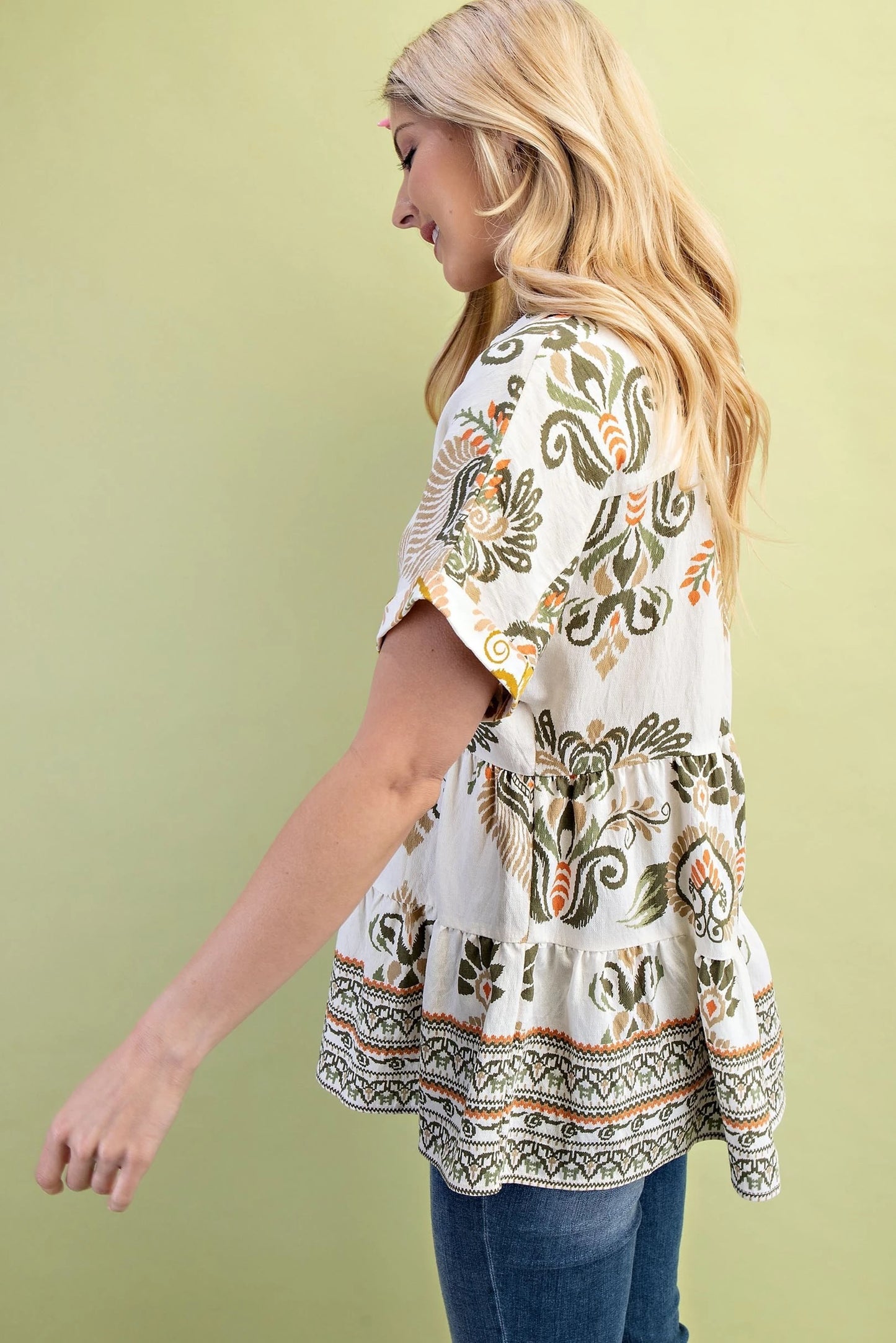 Olive Boho Tiered Blouse