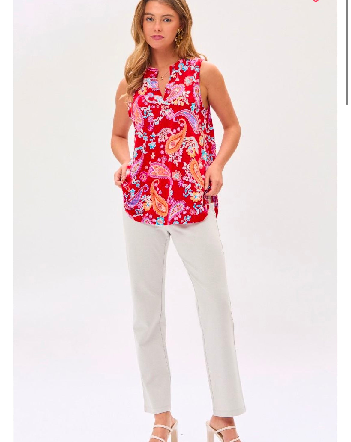 Red Paisley Wrinkle Free Sleeveless Blouse