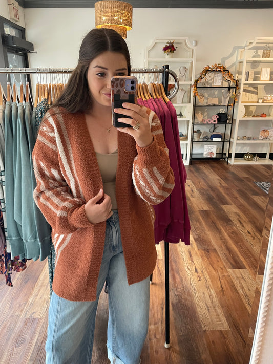 Fuzzy Orange Aztec Cardigan